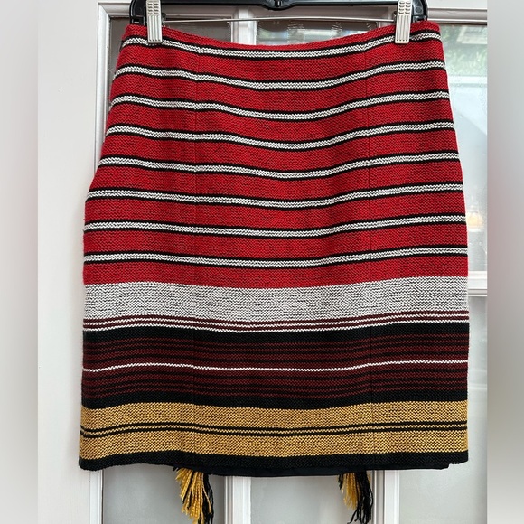W by Worth Burgundy Gold Striped Fringe Skirt Boho Aztec Western Size 4 Small S - Picture 4 of 12